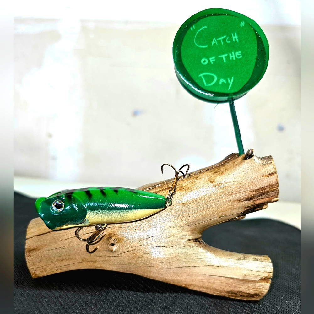 Fishing Lure Gift "Catch of the Day" log display handmade functional art #5